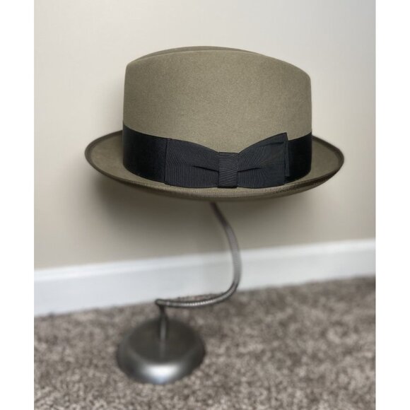 HaT Other - Vtg Miller Bros Adam Fedora Hat Sage Green Black Ribbon Size 7 Gangster Style